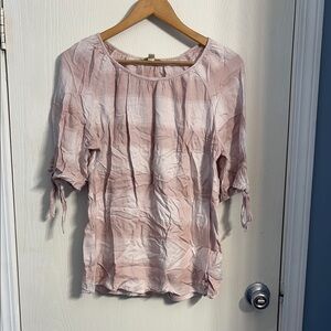 Chic Pink Tie Front Blouse with 3/4 Sleeves